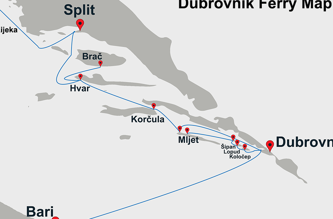 Mapa de ferries a Dubrovnik