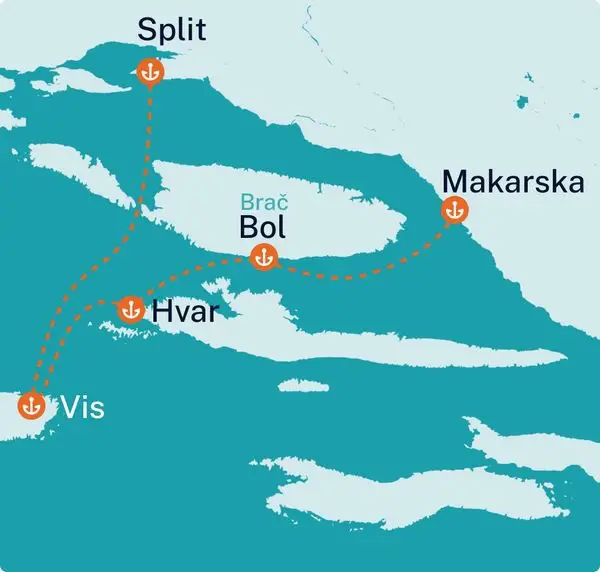 De isla en isla (Split – Vis – Brac – Hvar – Korcula) y nueva línea de ferry rápido desde Makarska